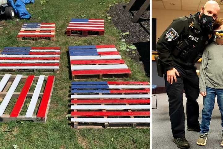 Mahwah Boy, 8, Donates $2,500 From Painted Flag Pallets To Little Ferry PD's New K9