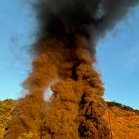 <p>Thick, black smoke could be seen for miles.</p>