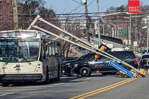 Commuter Bus Topples Traffic Light At Border of Hackensack, Hasbrouck Heights