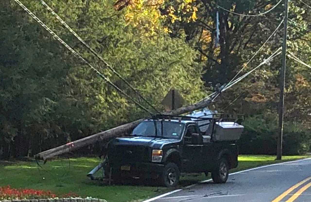 Roadway Closed When Contractor's Truck Snaps Utility Pole In Saddle ...