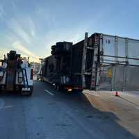 <p>Work continued into the morning rush on Route 80 in Hackensack.</p>