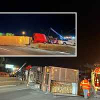 <p>The tractor-trailer crash left a mess on both sides of Route 80.</p>