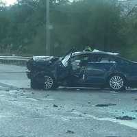 <p>At the scene of the crash on Route 80 in Elmwood Park.</p>