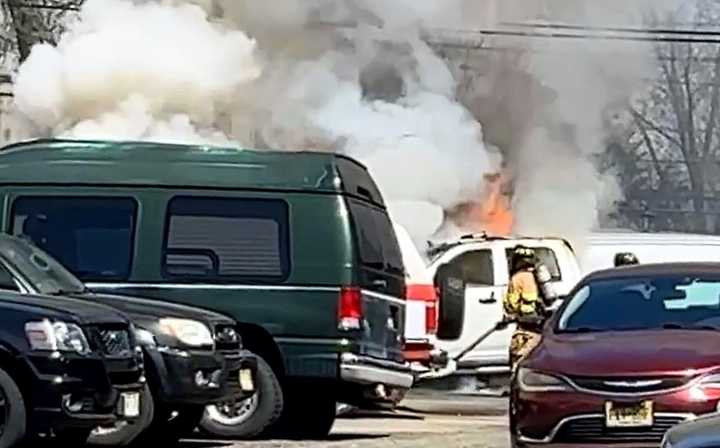 The smoky noontime fire at Pat Barrett Transmissions on Bergenline Avenue on April 11 ravaged two vehicles, witnesses said.