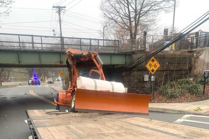 Crash At Mahwah Railroad Bridge Knocks Heavy Machinery Off Trailer