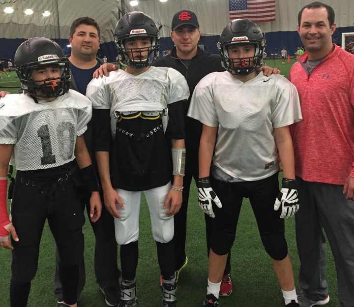 (l. to r.) Front Row (players): Tyler Caricato, Jed DeNobile, Frank Mazzola
Back Row (coaches): Steve Caricato, John DeNobile, Anthony Galella