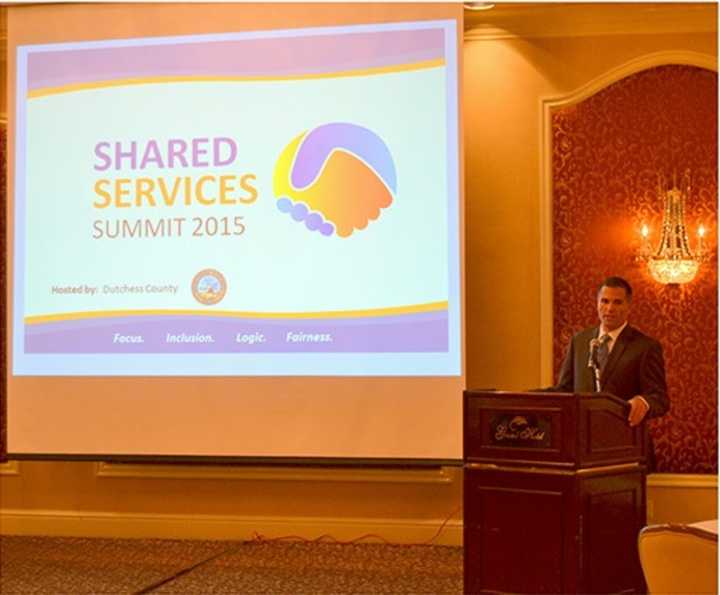 Dutchess County Executive Marcus Molinaro welcomes attendees of the second annual Shared Services Summit