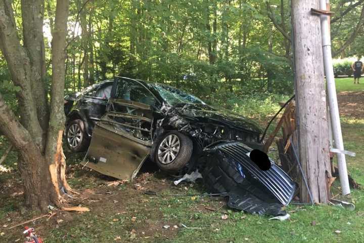 Car Crashes Into Pole On Cross Hill Road In Monroe