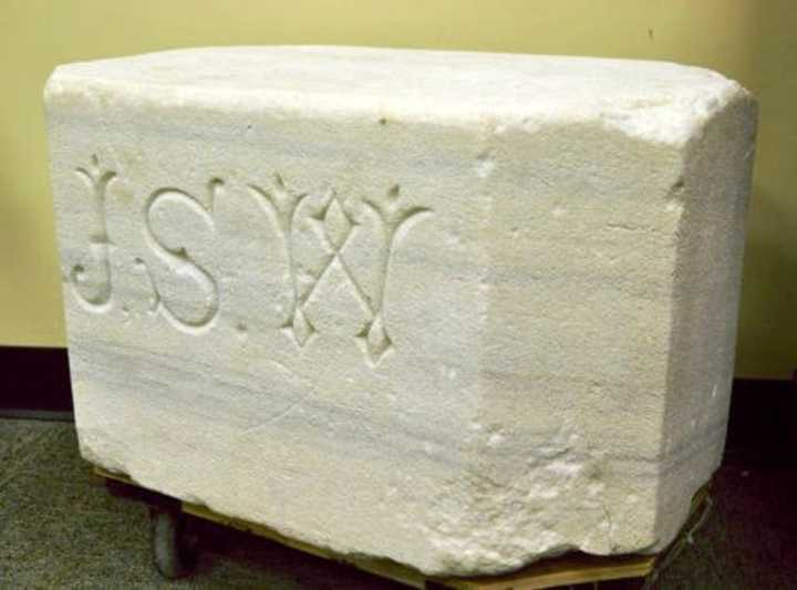 Marble slab, which is an original stepping stone for local Ward residence. It&#x27;s on display at Tuckahoe Village Hall.