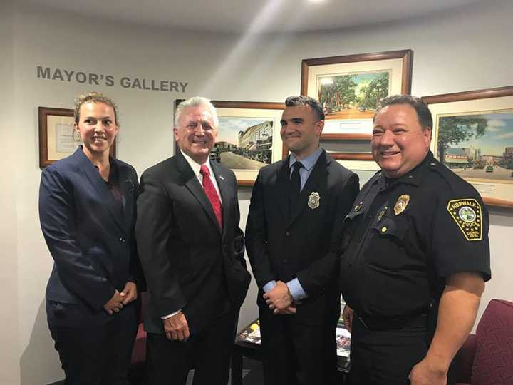 Officer Stephanie Howard, Mayor Harry Rilling, Officer Ralph DeVito, Deputy Chief Ashley Gonzalez.