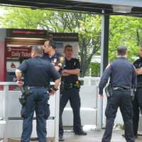 <p>Norwalk and Metropolitan Transit Authority police are deployed to the South Norwalk Train Station Monday. By 7:30 a.m., no crowd problems had been reported.</p>