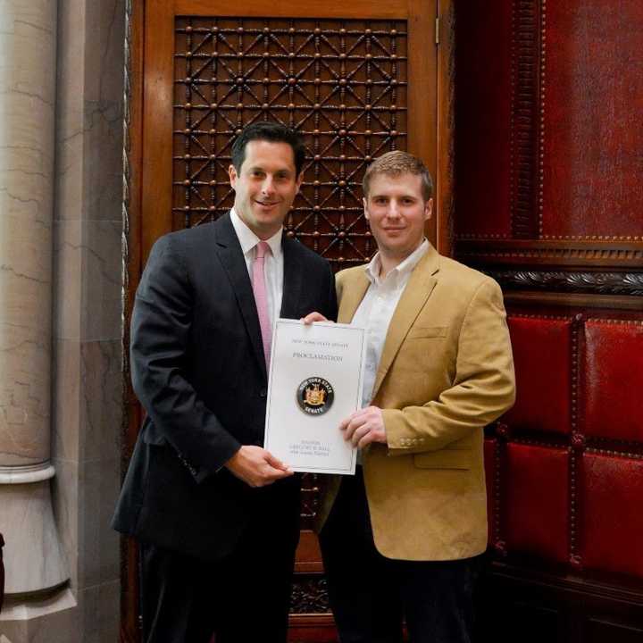 Senator Greg Ball (left) presented the proclamation to North Salems Lt. Jake Hauser.