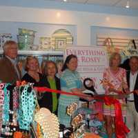 <p>Darien Chamber of Commerce members join in the ribbon-cutting for Everything Is Rosey.</p>