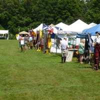 <p>Some of the vendors at the Round Hill Highland Games at Cranbury Park in Norwalk Saturday.</p>