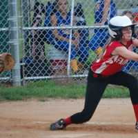 <p>Margaret Nolan putting down a sacrifice bunt for Fairfield.</p>