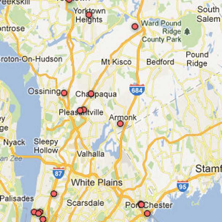 This map shows locations of affordable-housing developments throughout Westchester County. The deadline to apply for housing in Yorktown and Ossining is approaching.