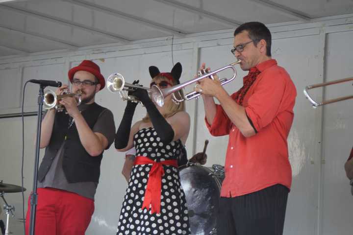 Brooklyn&#x27;s famous Hungry Marching Band brass ensemble got locals dancing at Riverfest on Saturday.