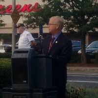 <p>Danbury Mayor Mark Boughton opens the annual Remembrance Ceremony on Wednesday at Elmwood Park. </p>