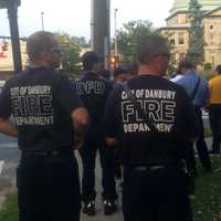 <p>Danbury firefighters arrive at the city&#x27;s annual Remembrance Ceremony for 9/11 in downtown. </p>