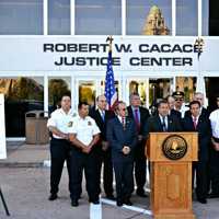 <p>Mayor Mike Spano announced the opening of the newly renovated Cacace Justice Center</p>