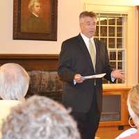 <p>State Rep. John Shaban, R-135, addresses residents at a recent town hall meeting at the Mark Twain Library in Redding. Shaban is running for Congress in the 4th District against Jim Himes, the incumbent Democrat.</p>