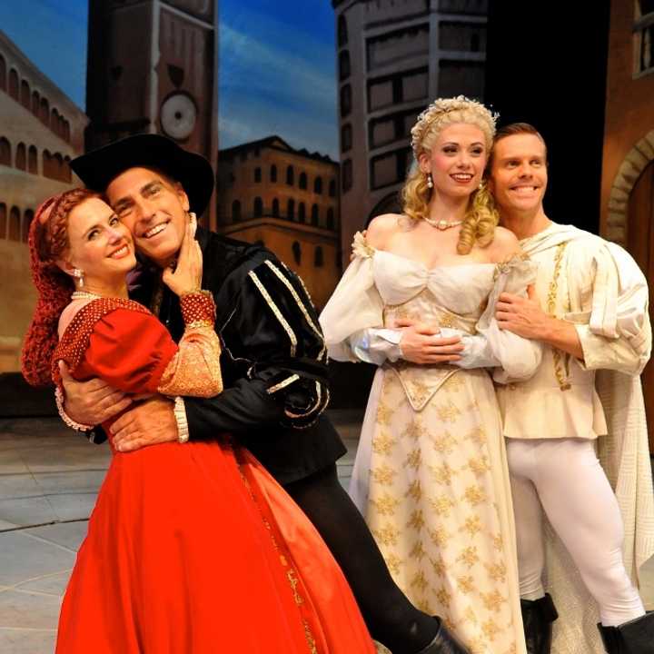  Christianne Tisdale (as Lilli/Kate), William Michals (as Fred/Petruchio), Missy Dowse (as Lois/Bianca), and Brian Ogilvie (as Bill/Lucentio) from Kiss Me Kate.