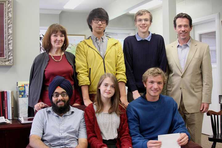 Back row (left to right): Nancy Maxwell, director of guidance, George Mao, Oliver Kisielius and Matt Byrnes, head of school. Front row (left to right): Karamvir Singh, Caroline McArdle and Robert Linden.