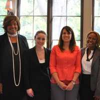 <p>Ali Boak, second from right, meets Lisa Gharety Ogundimu from the Office of Children and Family Services, Madeline Hannan, IOFA Project Director, 
Lynn Baniak, Analyst OCFS, Tina Frundt, Founder of Courtneys House, and Deanna Croce, Safe Horizons.</p>