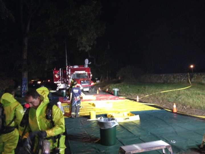 Fairfield County Hazardous Incident Response Unit Decontamination Line at 1625 Bronson Road Entry on Tuesday night, Oct. 2.