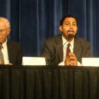 <p>New York Education Commissioner John King addresses criticism of the Common Core at the forum held in Port Chester Monday.</p>