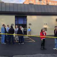 <p>The scene outside the Wells Fargo Bank on Odell Avenue an hour after Yonkers Police reported a bank robbery occurred.</p>