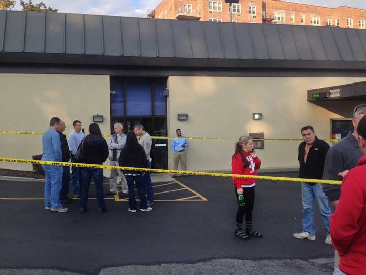 The scene outside the Wells Fargo Bank on Odell Avenue an hour after Yonkers Police reported a bank robbery occurred.