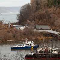 <p>A view of the train derailment on Sunday.</p>