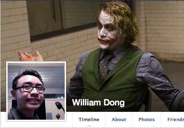 Fairfield resident William Dong was charged in West Haven on Tuesday after walking on the University of New Haven campus with guns. His Facebook page includes a photo of Heath Ledger as the Joker, a persona adopted by a mass killer in Colorado. 