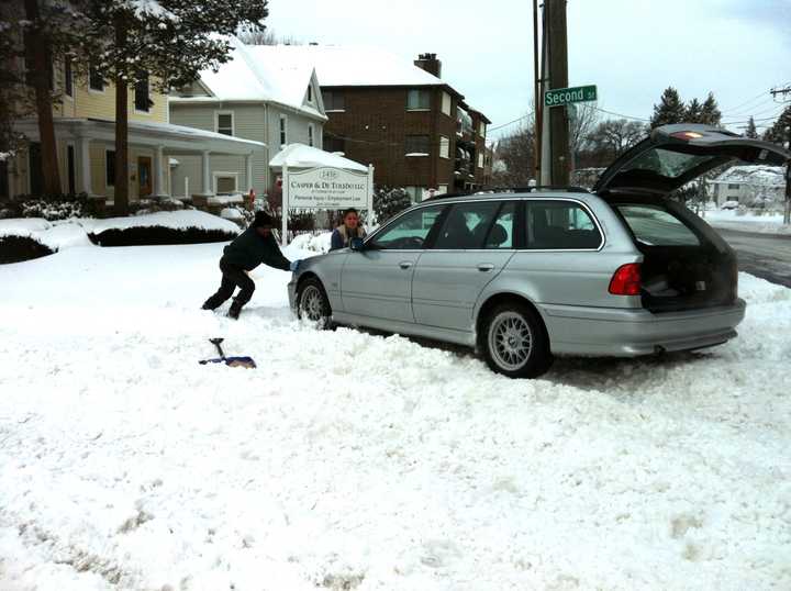 The German engineering on this BMW couldn&#x27;t handle the snow in Stamford during the clean up from Winter Storm Nemo.