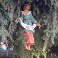 <p>An angel looks over the manger scene in the creche at the Greenwich church. </p>