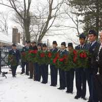 <p>CAP Westchester Cadet Squadron 1 Ceremonial detail and guests gather to lay the sponsored wreaths.</p>