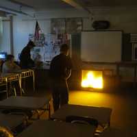 <p>Eastchester students attempted to extinguish faux flames in the classroom.</p>