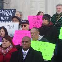 <p>Protesters in White Plains demand oversight and training reform for police officers throughout Westchester County.</p>