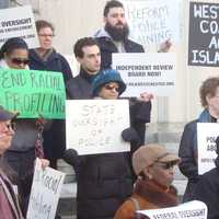 <p>Protesters speak out against cases of police brutality and racial profiling in Westchester.</p>