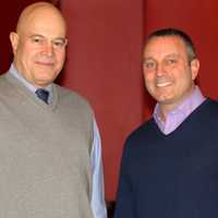 <p>Steve Palm, right, with wine manager Richard Binet.</p>