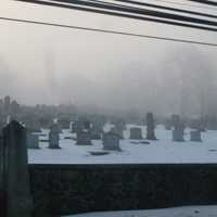 <p>A heavy fog hung over Westchester County (Greenburgh&#x27;s Mount Hope Cemetery) Sunday morning.</p>