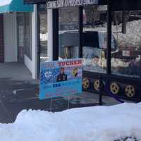 <p>Even in a snow bank, a show of support for Ridgefield&#x27;s Tucker West.</p>