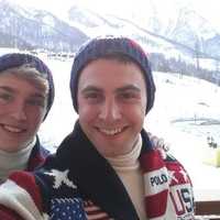 <p>Lugers Tucker West of Ridgefield and Chris Mazdzer take a selfie in their official U.S. Olympic gear. 
</p>