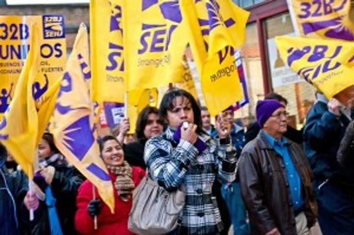 Members of the 32BJ local of the Service Employees International Union are protesting a decision by the Maritime Aquarium at Norwalk that resulted in the layoff of eight union members who worked as cleaners. 