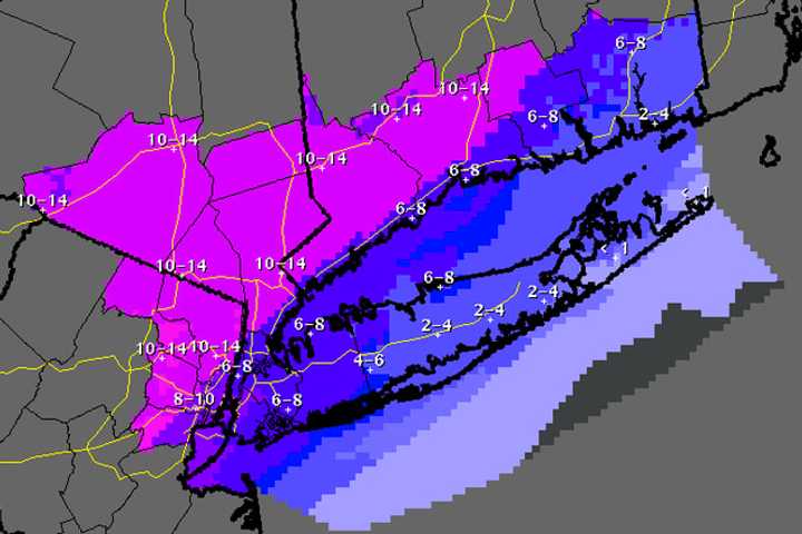 This is the updated projected snowfall totals through Friday, Feb. 14, at 7 a.m. for the Fairfield County area. 