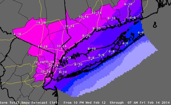 All of Fairfield County falls in the 10 to 14 inches of snow category on the map from the National Weather Service. 