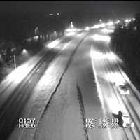 <p>I-84 at Exit 6 for Rockwell Road in Danbury is covered with snow at about 5:45 a.m. Friday.  </p>