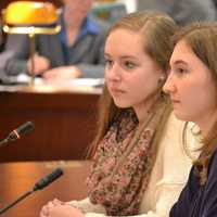 <p>Millie Cunningham of Norwalk and Kirsi Balazs of Stamford speak to a committee of the Connecticut General Assembly in Hartford last week.</p>