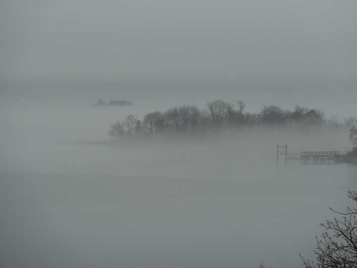 Fog is rolling across Long Island Sound. 